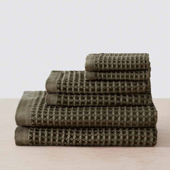 Set of 6 waffle towels, olive