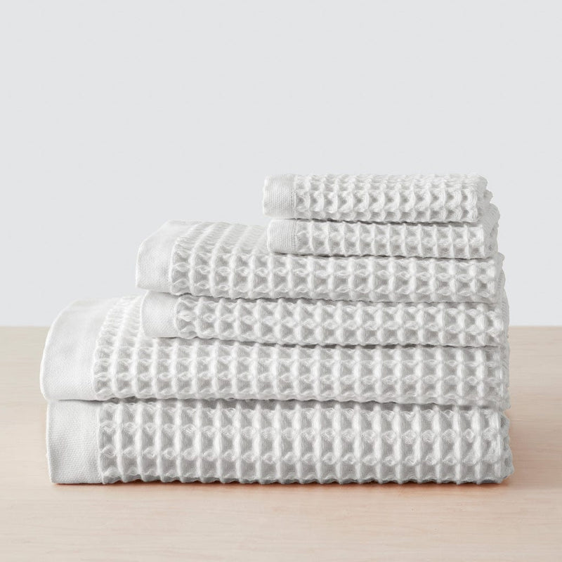 Set of 6 waffle towels, white