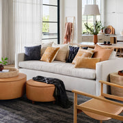 Wool textured pillow styled in living room, navy