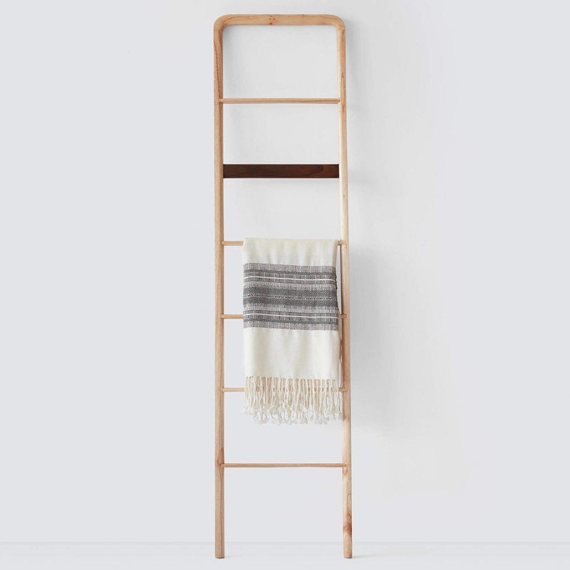 light wood ladder with towel, light-natural