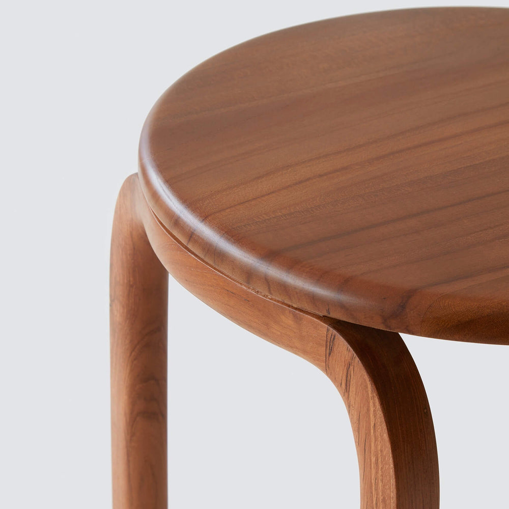teak wooden side table seat closeup