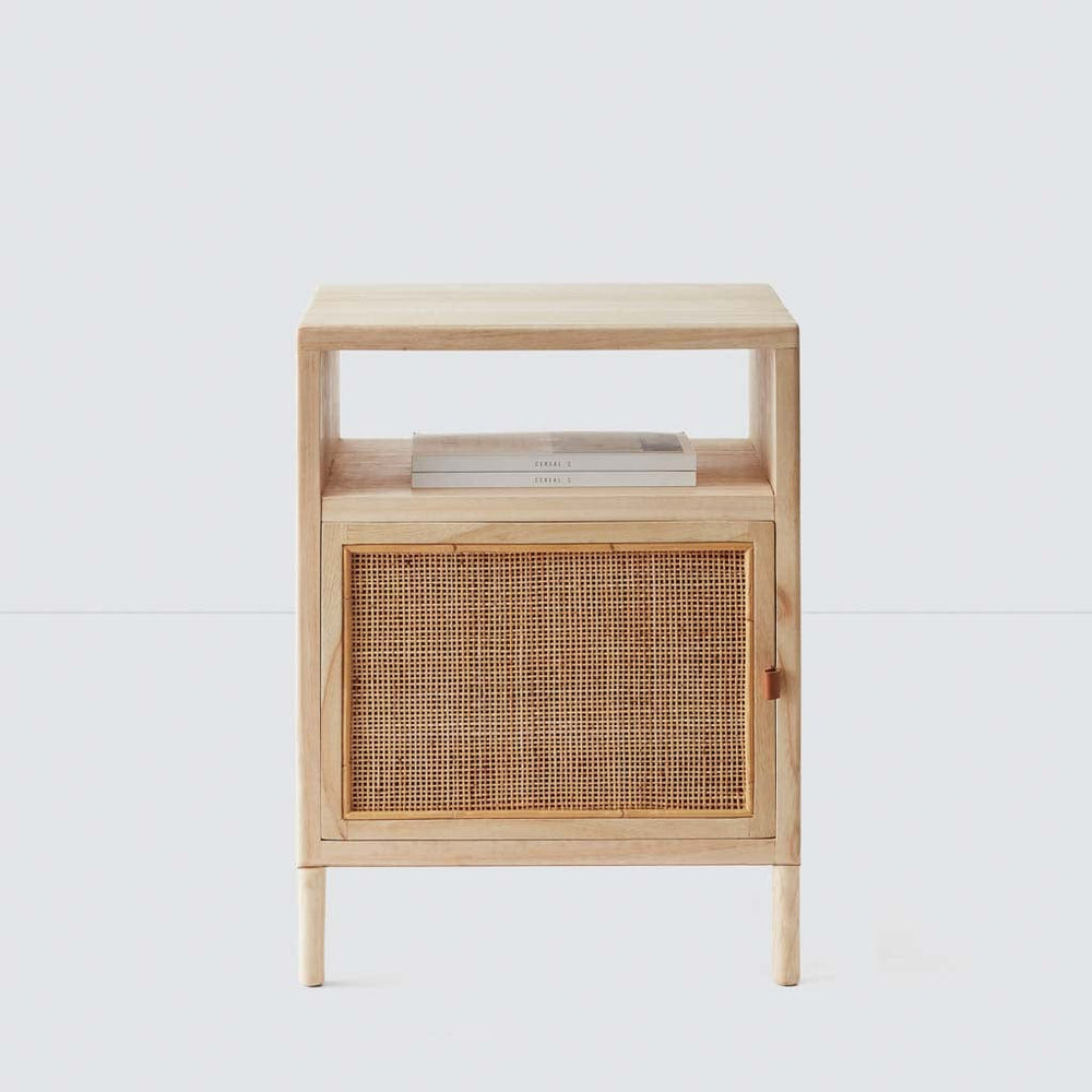 Wood and cane nightstand, light-mindi