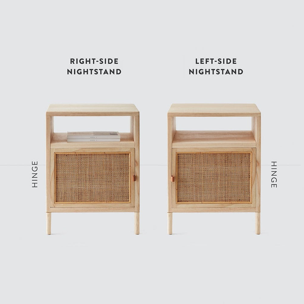 Right side nightstand and left side nightstand side by side, light-mindi