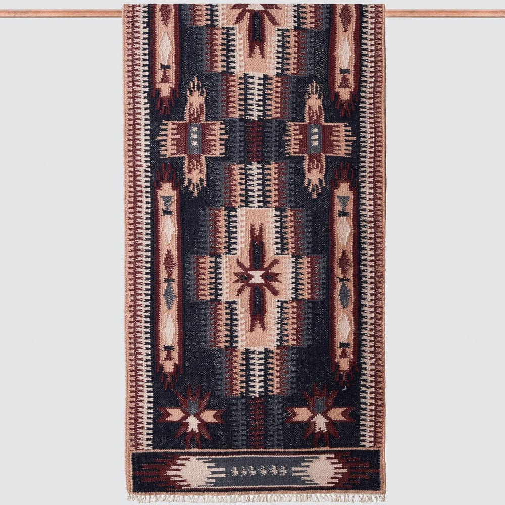 Colorful Kilim Runner in Navy and Maroon and Blush