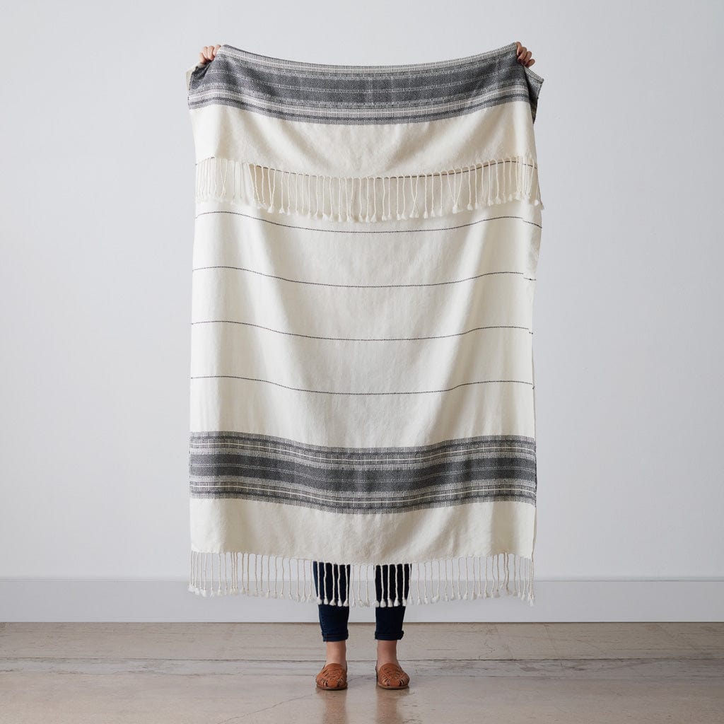 Alpaca Wool Blanket with Black & Cream Stripes | Handloomed – The