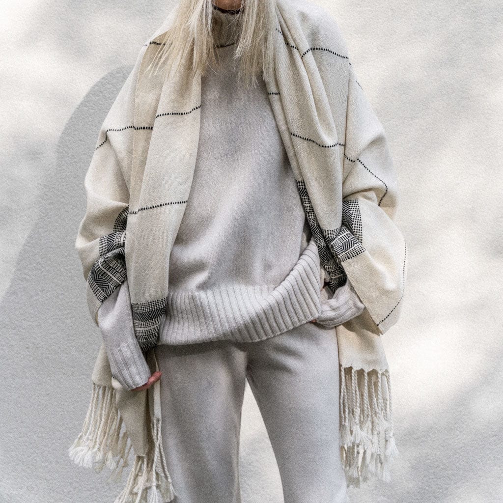 Alpaca Wool Blanket with Black & Cream Stripes | Handloomed – The