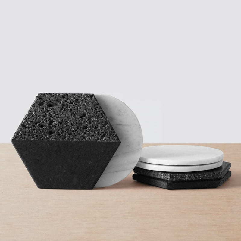Black volcanic rock and white marble coasters,mixed
