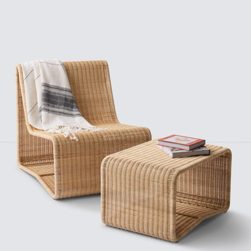 Liang modern wicker lounge chair with matching wicker ottoman