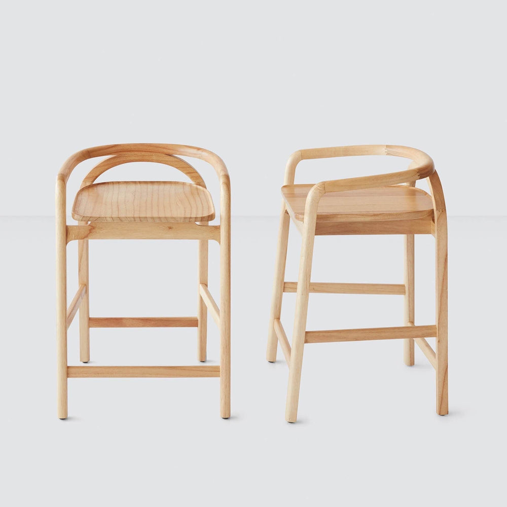 mindi light wood counter stool front and side view