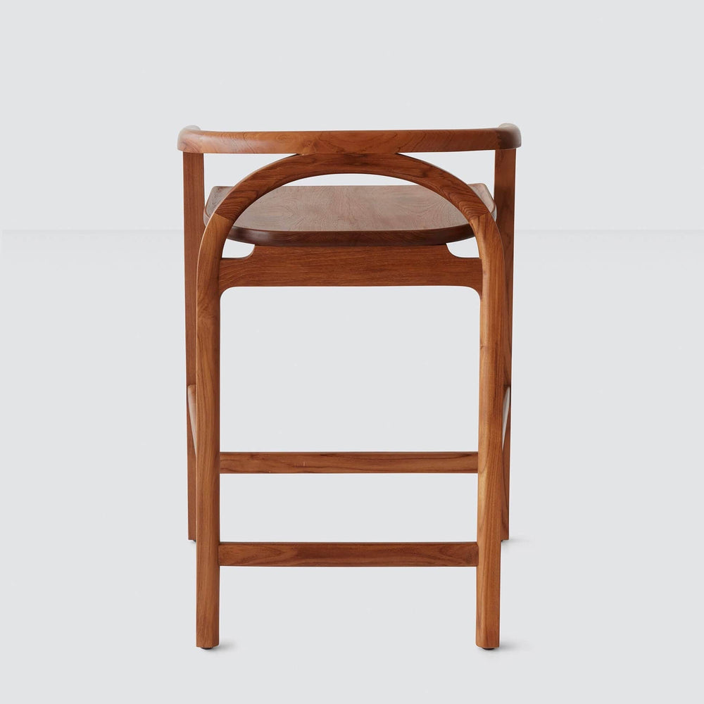 teak wooden counter stool back view