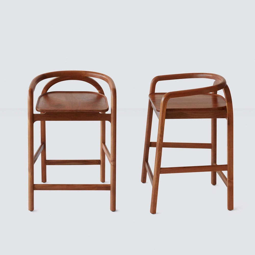 teak wooden counter stool front and side view