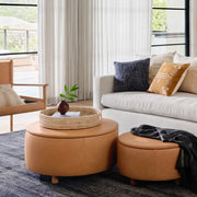 Large palm tray on leather ottoman