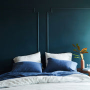 Navy and Striped Linen Bed Set from The Citizenry, slate-blue