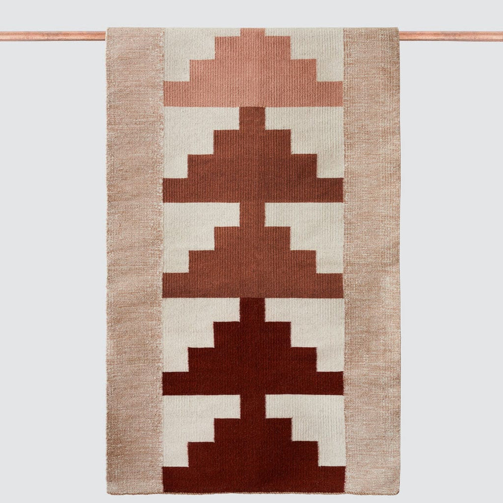 Handwoven Wool Accent Rug with Modern Design in Warm Rust and Cream Color Palette