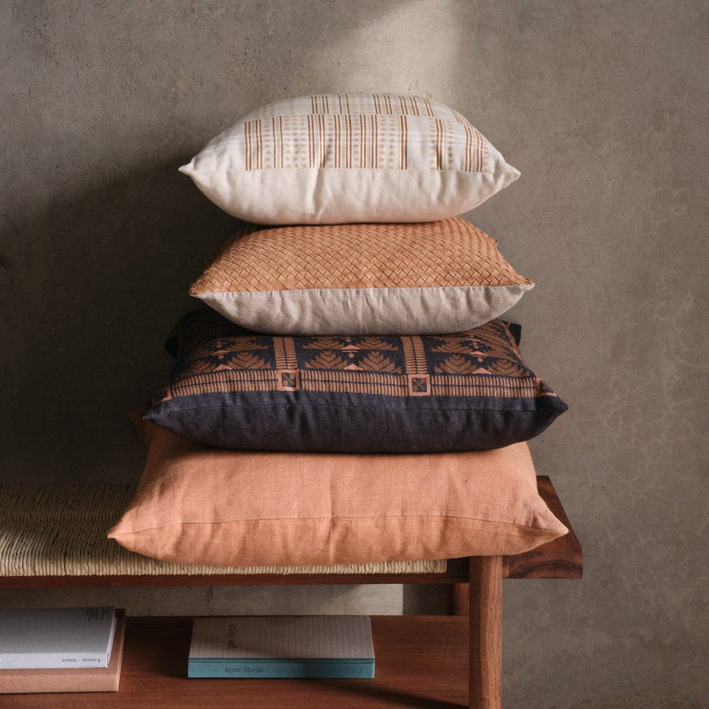 stack of leather and linen pillows, Navy