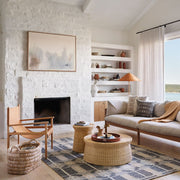 Wicker coffee table and wicker side table in modern living room, natural