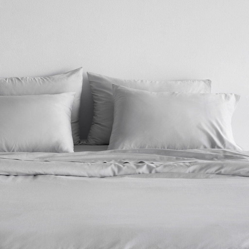 Organic turkish cotton pillowcases on duvet, solid-light-grey