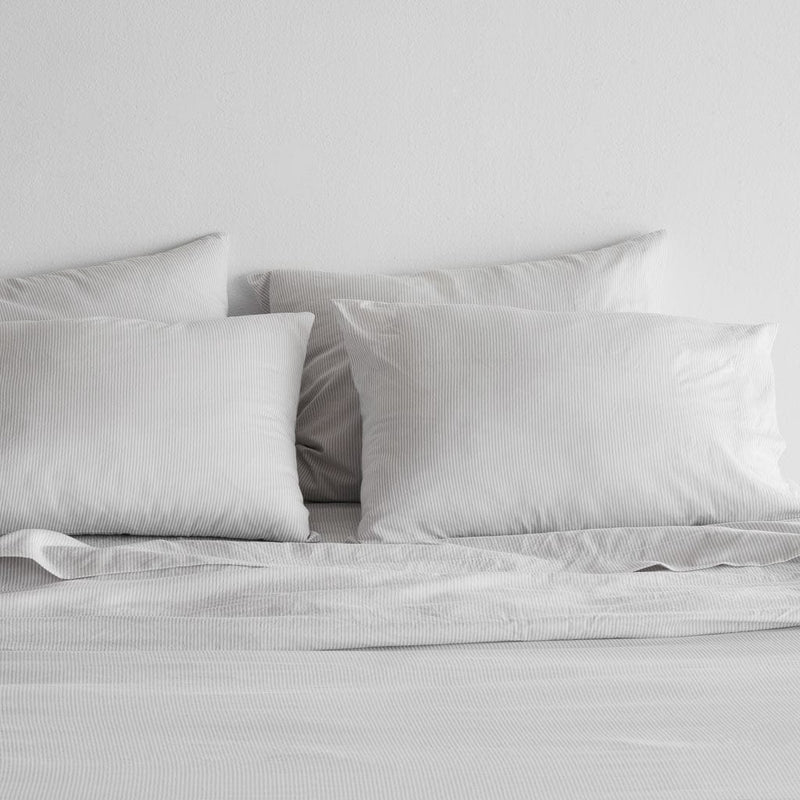 Turkish cotton pillows on duvet, light-grey-stripe