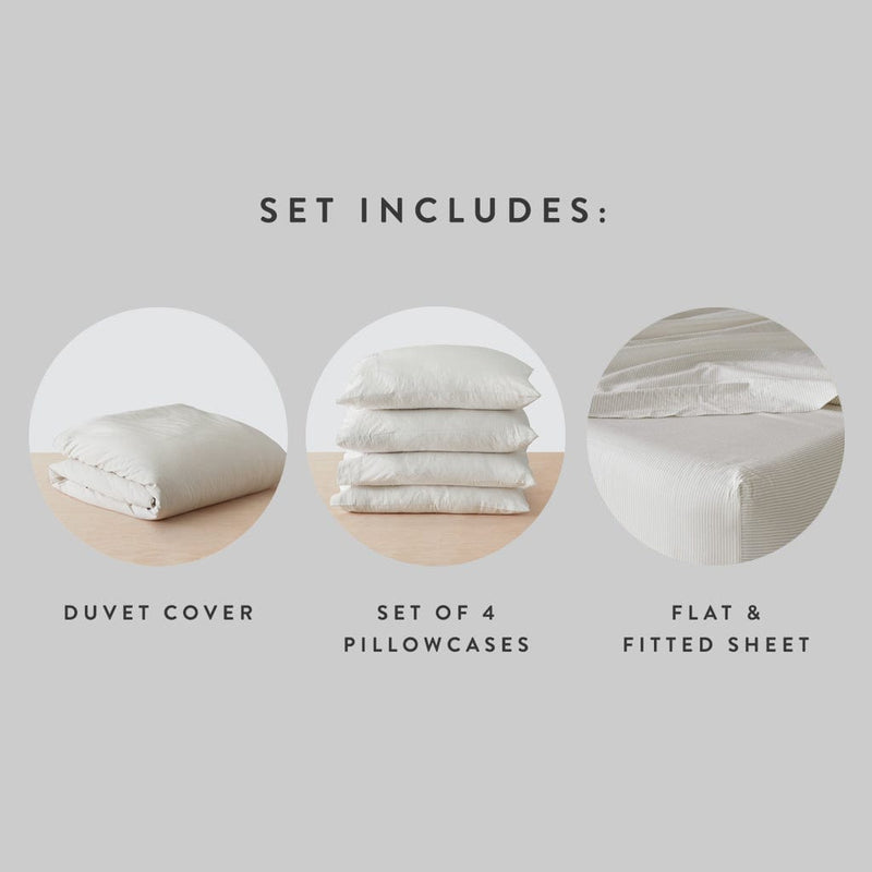 Set includes duvet cover with 4 pillowcases and sheet set,sand-stripe