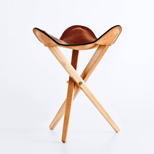 Modern leather stool and wooden legs