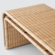 Weaving on Penida modern wicker bench, natural