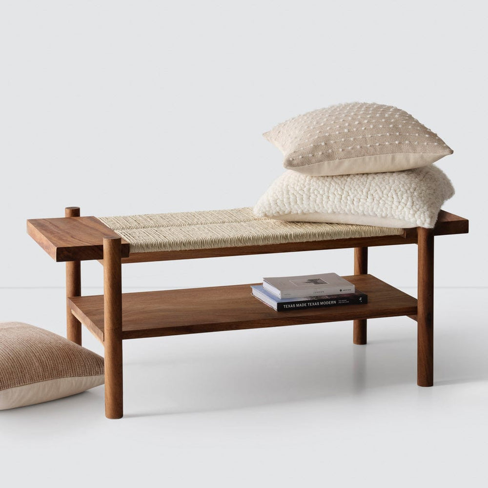 wooden bench with rattan center