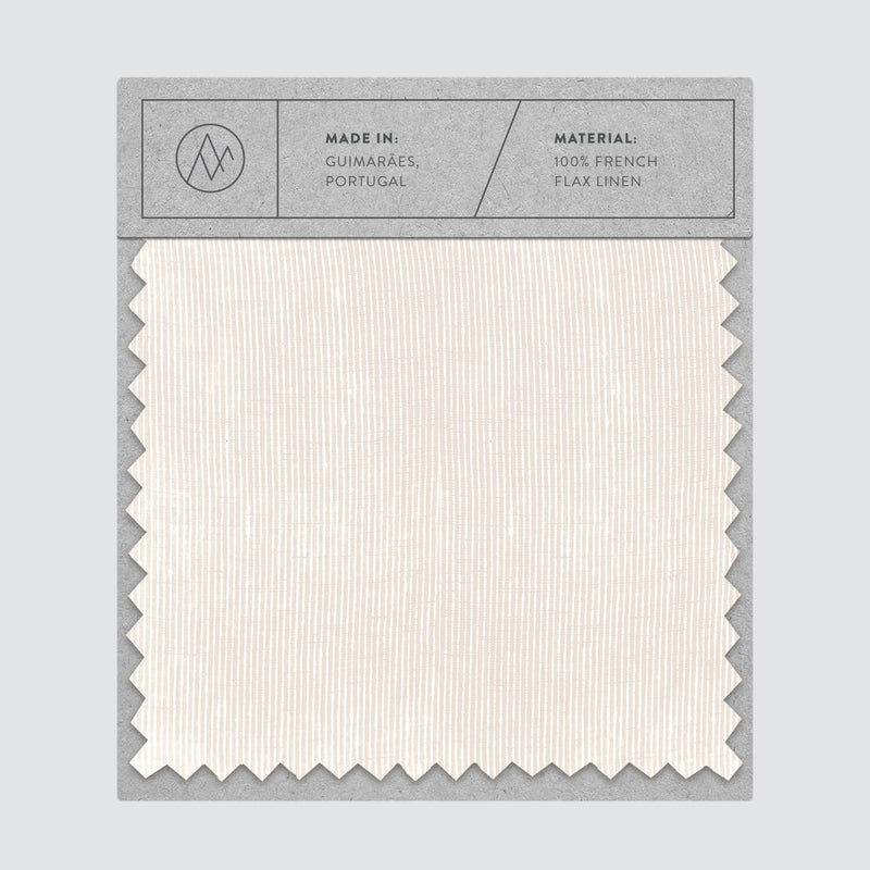 Swatch card of linen fabric in sand stripe color,sand-thin-stripe