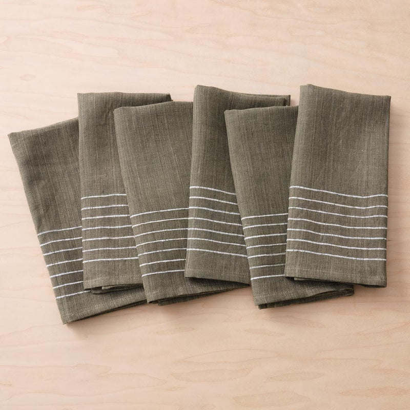 Six linen napkins with stripes, olive