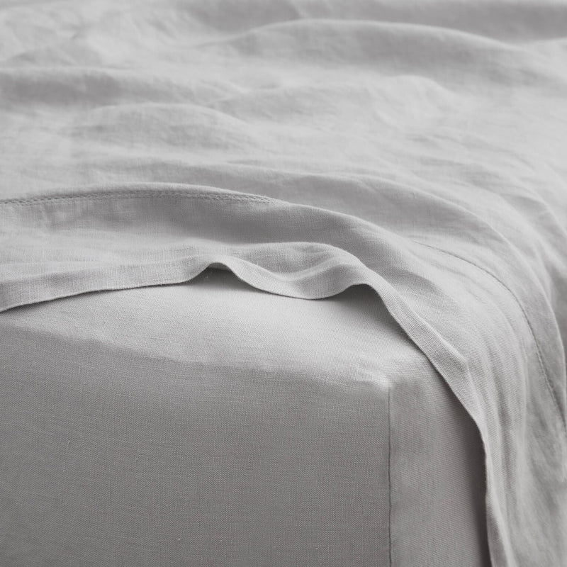 Detail of Linen Sheet Set in Light Grey, light-grey