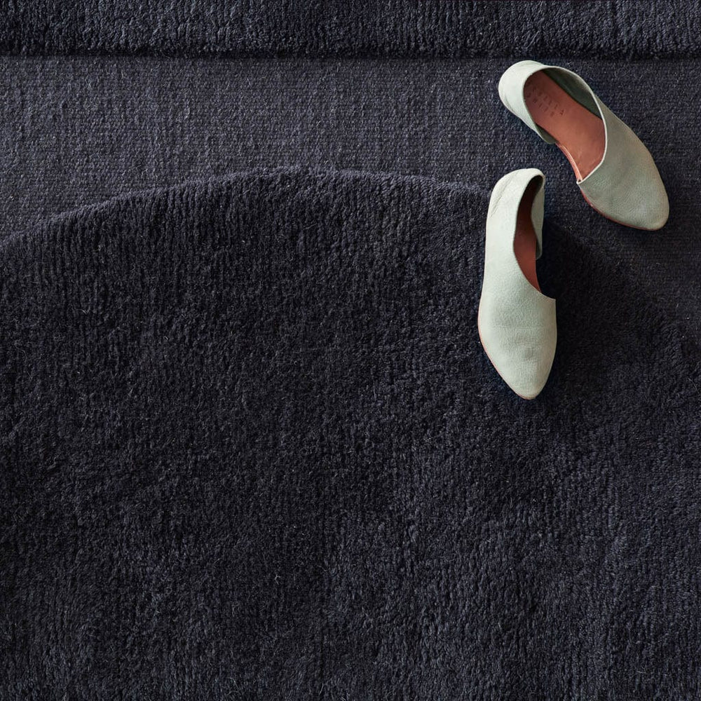 Textured Rug in Navy with Half-Moon Design and Blue Shoes, midnight