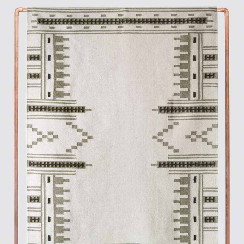 Sage and cream woven patterned area rug, sage