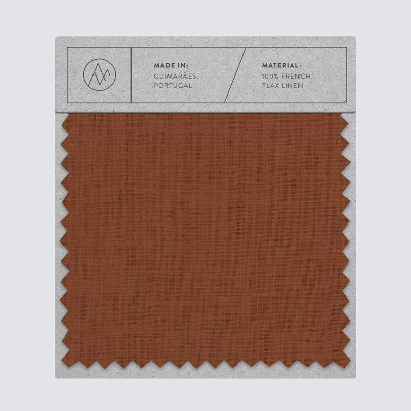 Swatch card of linen fabric in sienna color,sienna