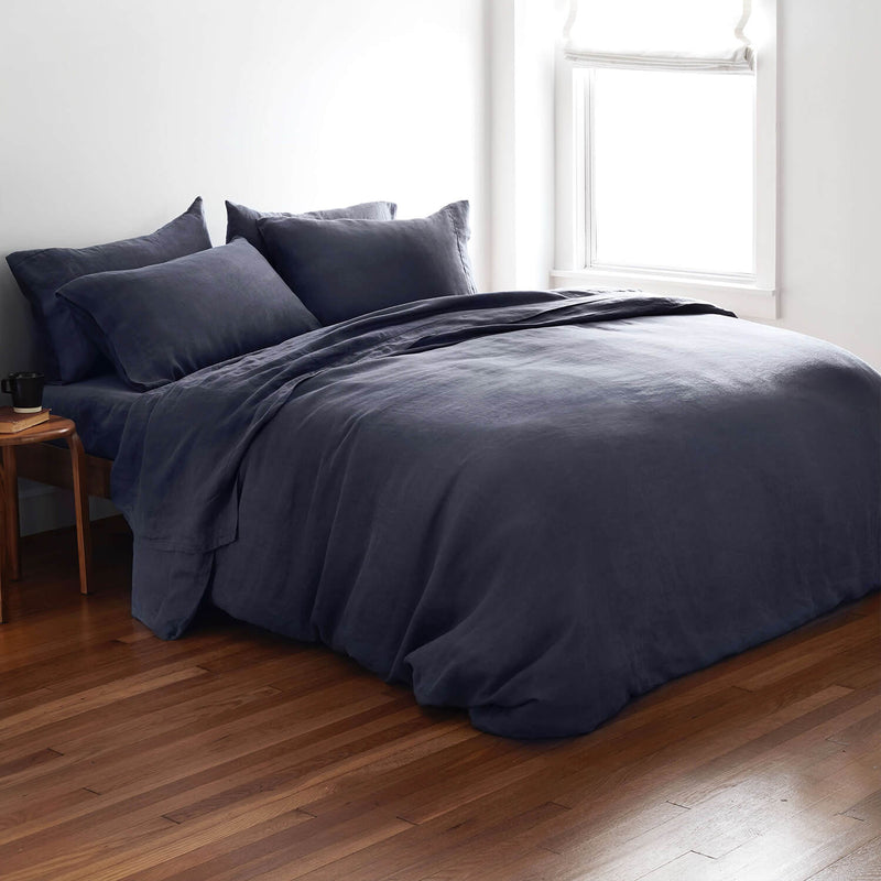 high quality linen bed set, slate-blue