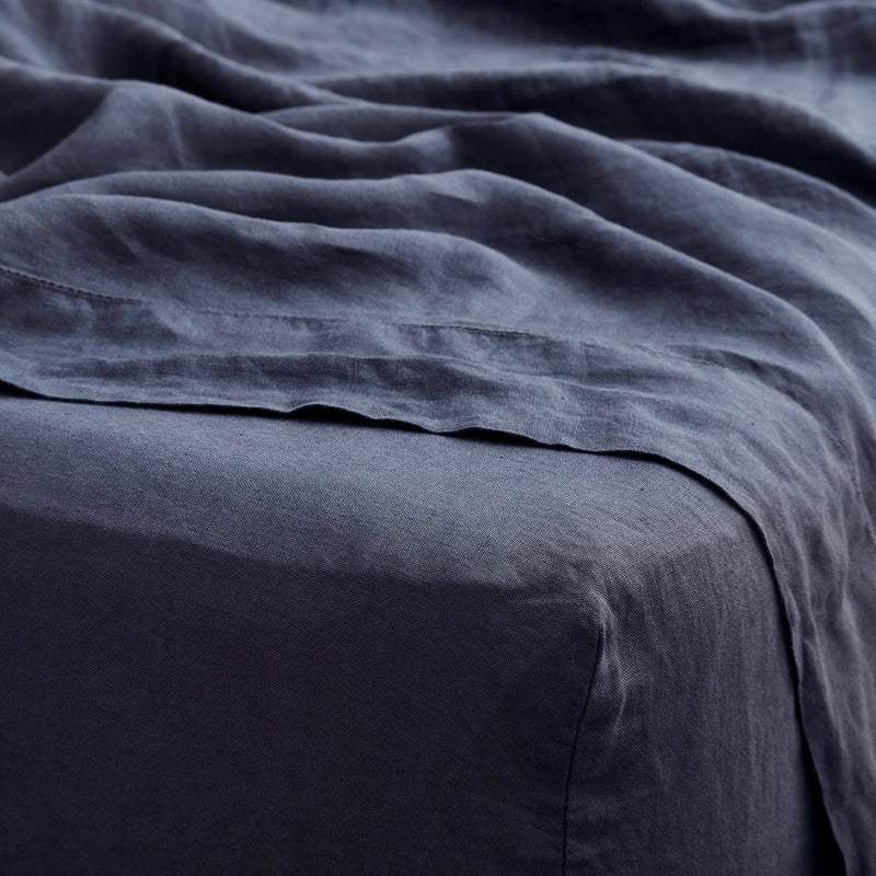 indigo linen sheet set, slate-blue