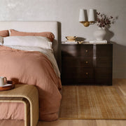 Rose and sand stripe linen bedding