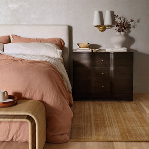 Rose and sand stripe linen bedding