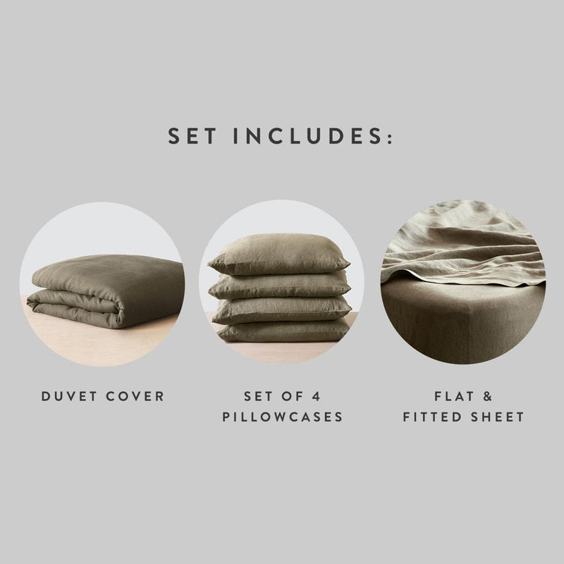 Set Includes Olive Duvet Cover with 4 Pillowcases and Sheet Set, olive