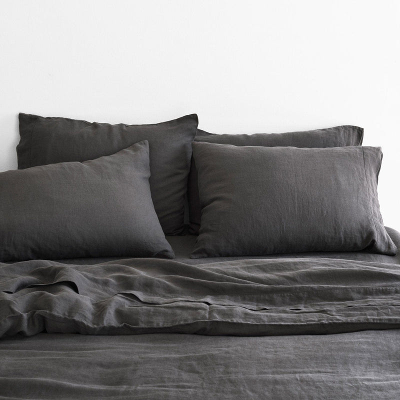 Complete Set of Linen Bedding in Charcoal, charcoal