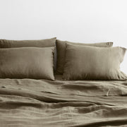 Complete Set of Linen Bedding in Olive, olive