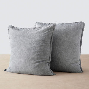 Indigo chambray linen euro shams, indigo-chambray