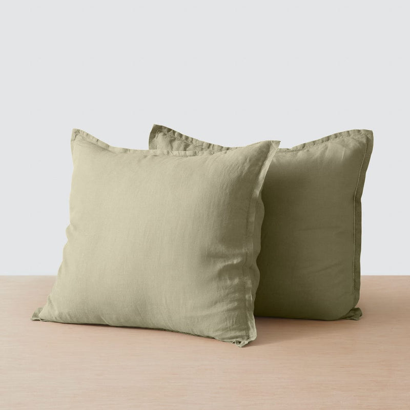 Two sage Green Linen Euro Sham Pillowcases, sage
