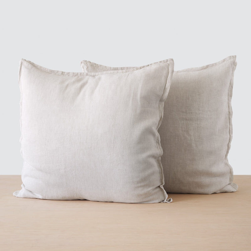 Two Tan Pinstripe Linen Euro Sham Pillowcases, sand-thin-stripe