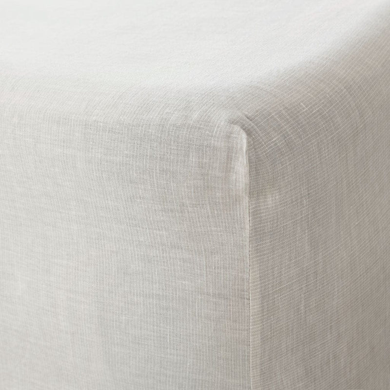 Detail of fitted sheet corner, sand-thin-stripe
