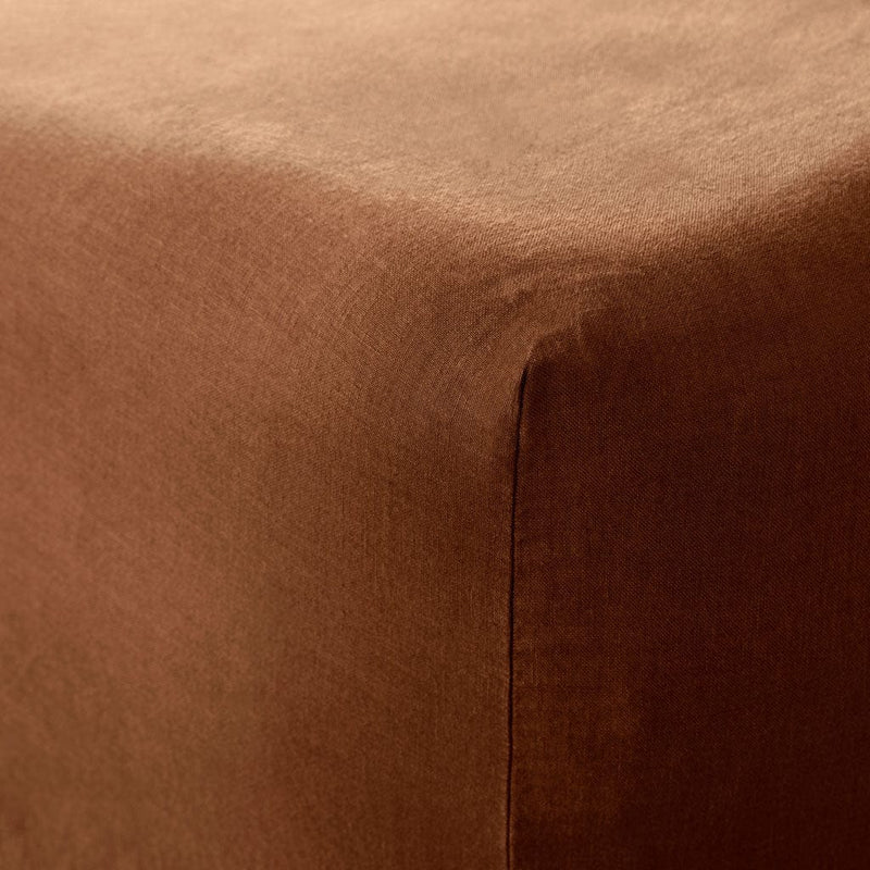 Detail of fitted sheet corner, sienna