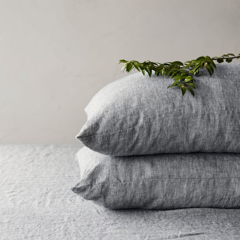Stack of two linen pillows, indigo-chambray