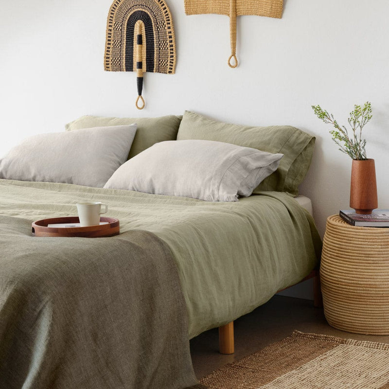 Sage green and light grey stripe styled bed,sage