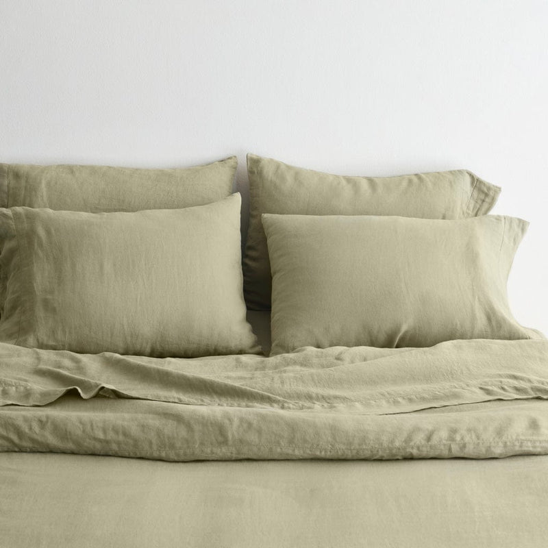 Linen sheet set and pillows, sage