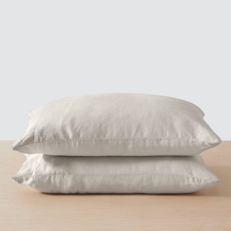 Stack of two linen pillows, solid-sand