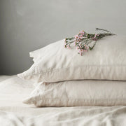 Stack of two linen pillows, solid-sand