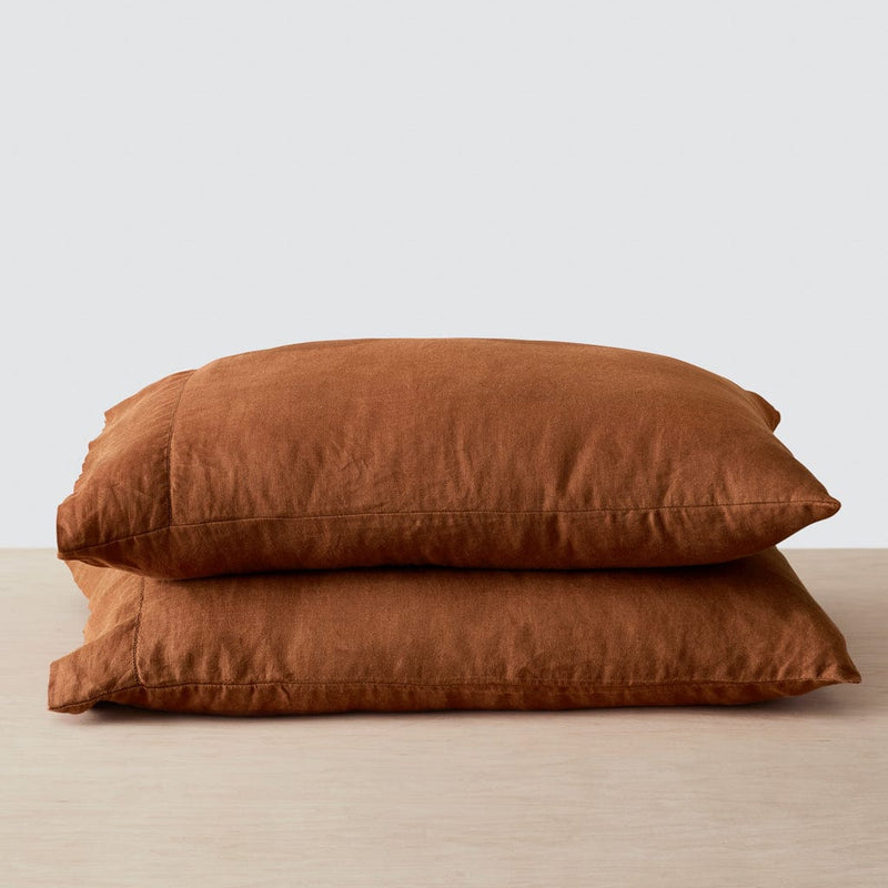 Stack of sienna Linen Pillowcases from The Citizenry, sienna